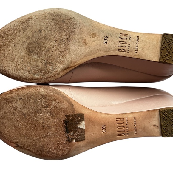 Bloch Blush Pink with Black Cap Toe Ballet Style Mini Wedge Heels Size 39.5 - Picture 5 of 11
